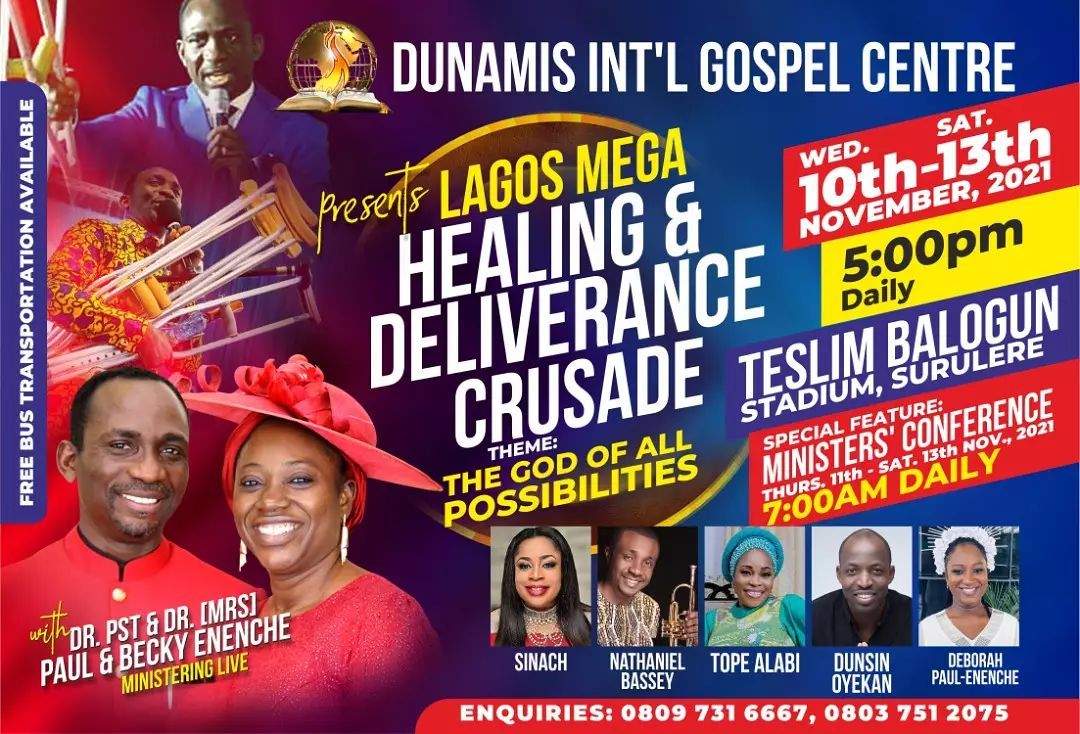 Dunamis Lagos Mega Healing And Deliverance Crusade November 2021 – All Details
